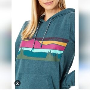 L.L. Bean Womens Multicolor Mountain Skyline Cotton Blend Graphic Hoodie Size Xs
